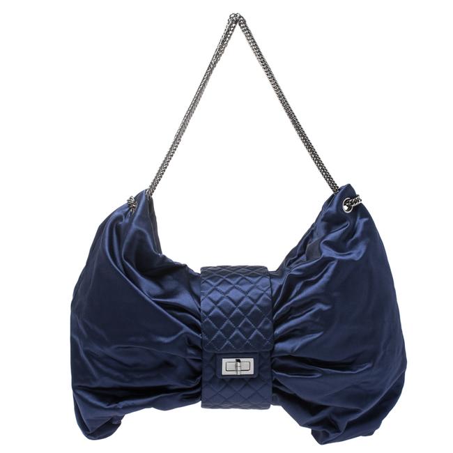 Chanel 255 Reissue Ribbon Blue Satin Shoulder Bag 