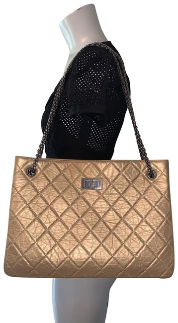 Chanel 255 Reissue Tote Gold Calfskin Leather Shoulder Bag 