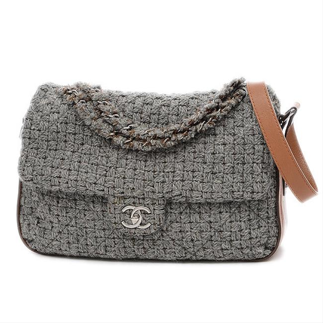 Chanel 2way Wool Brown Gray Brown Knit Shoulder Bag 