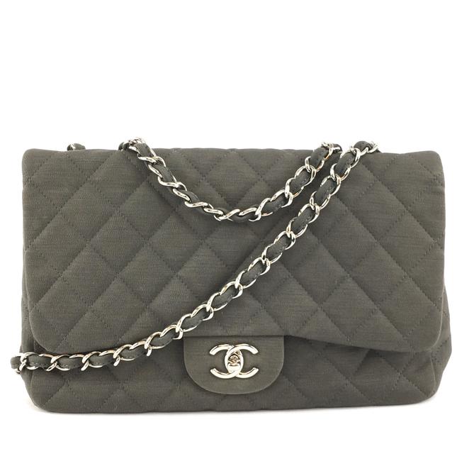 Chanel #34865 Single Flap Quilted Classic Cc Jumbo Grey Jersey Shoulder Bag 