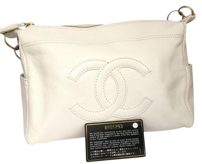 Chanel Vintage White Black Caviar Shoulder Bag 