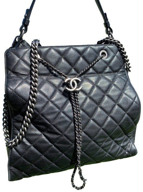 Chanel Accordion Black Leather Shoulder Bag 