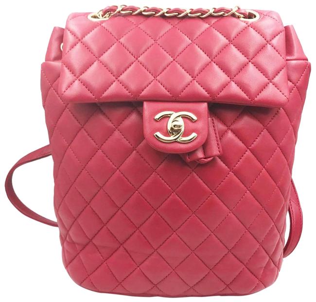 Chanel Backpack Urban Spirit Red Lambskin Leather Shoulder Bag 