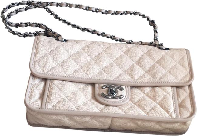 Chanel Beige Caviar Leather Shoulder Bag 