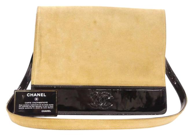 Chanel Bi color Cc Flap Beige Suede Patent Leather Shoulder Bag 