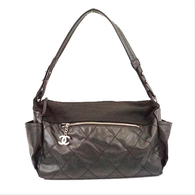 Chanel Biarritz Paris Women's Black Coated Canvas Shoulder Bag 