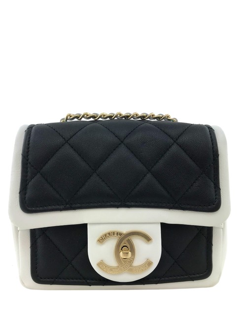 Chanel Black and White Calfskin Leather Shoulder Bag 
