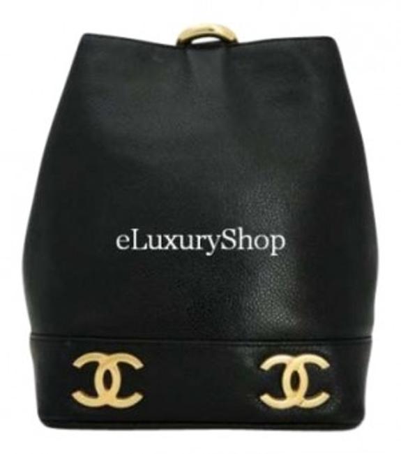 Chanel Crossbody Bucket Black Caviar Leather Shoulder Bag 