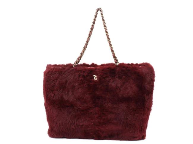 Chanel Bordeaux Lapin Rabbit Cc Chain Tote 234041 Burgundy Fur Shoulder Bag 