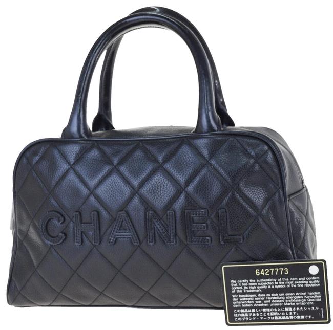 Chanel Boston Bag Quilted Leather Cc Bowling Black Caviar Satchel 