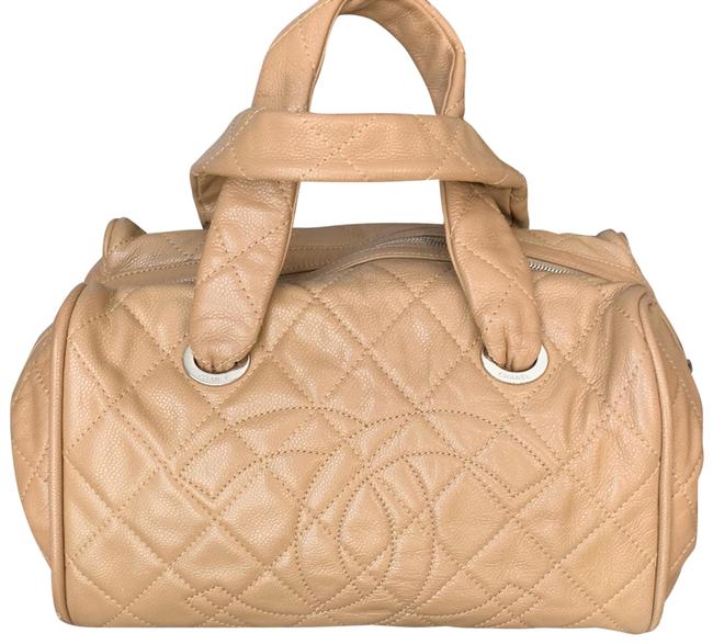 Chanel Boston Quilted Beige Caviar Leather Shoulder Bag 