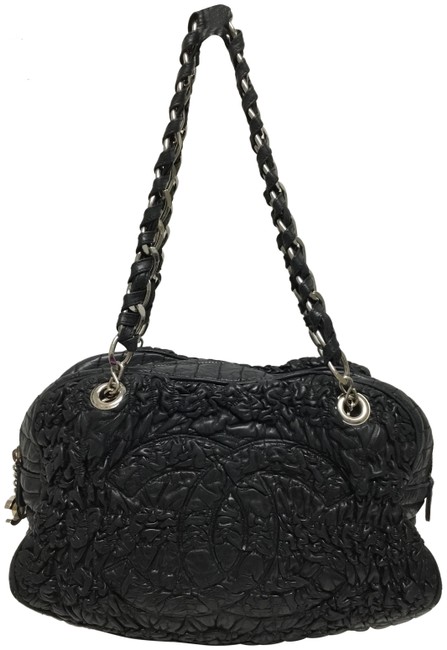 Chanel Bowling Astrakan Bowler Black Lambskin Leather Shoulder Bag 