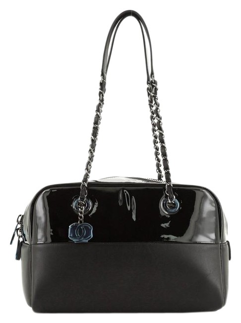 Chanel Bowling Duo and Calfskin Medium Black Patent Leather Shoulder Bag 