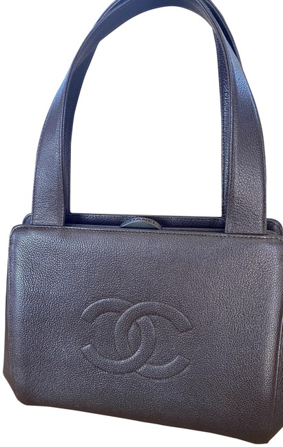 Chanel Box Kiss Lock Brown Calfskin Leather Shoulder Bag 
