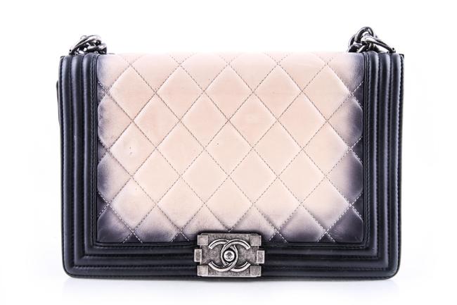 Chanel Ombre Boy Black Beige Faded Beige Leather Shoulder Bag 