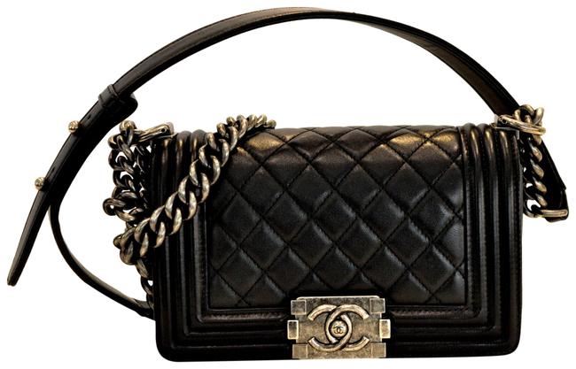 Chanel Boy Calfskin Quilted Small Flap Black Lambskin Leather Shoulder Bag 