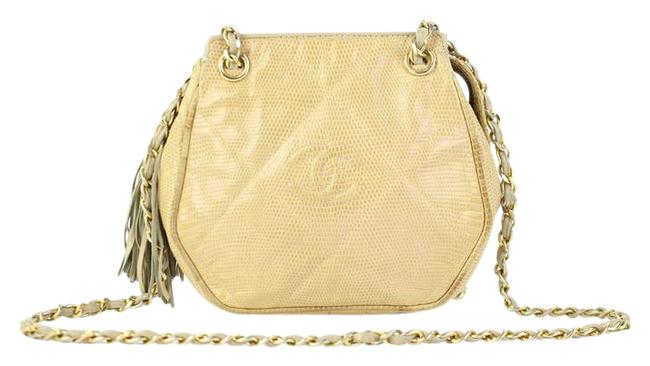 Chanel Boy Camera Quilted Lizard Chain 217004 Beige Leather Shoulder Bag 