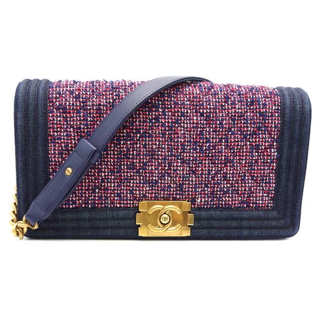 Chanel Boy Chain Red Denim Tweed Shoulder Bag 
