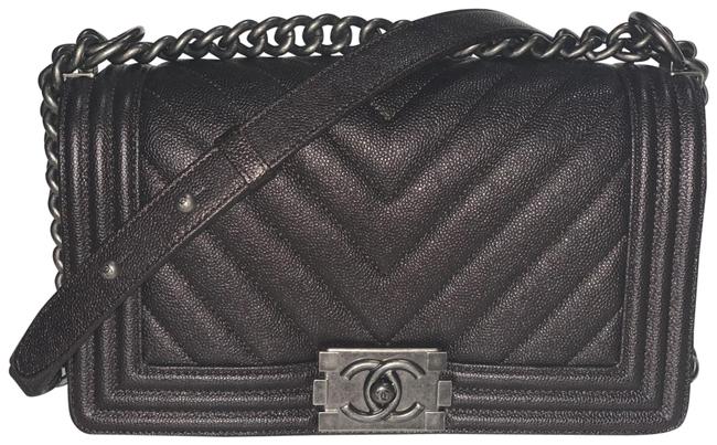 Chanel Boy Chevron Quilted Medium Flap Dark Brown Caviar Leather Shoulder Bag 