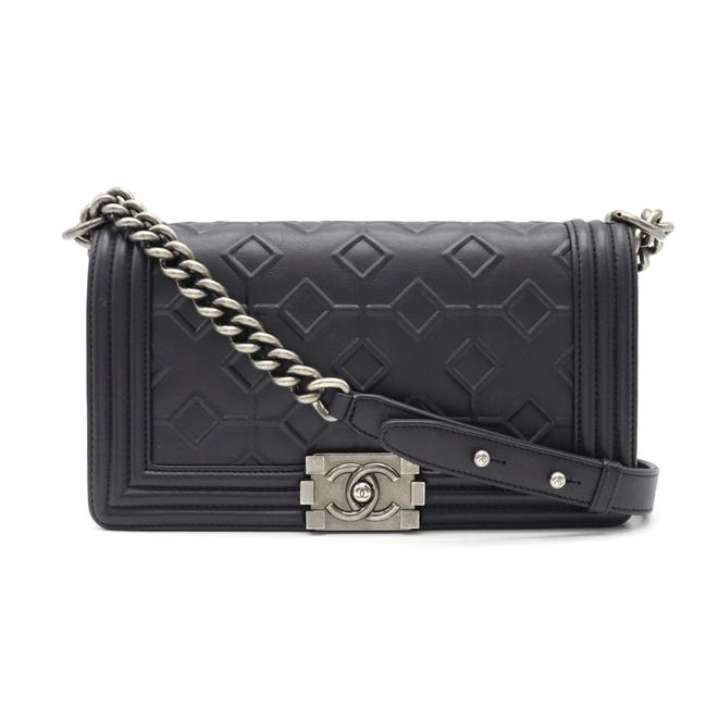 Chanel Boy Coco Mark Chain Calfskin Leather Dark A67086 Navy Shoulder Bag 