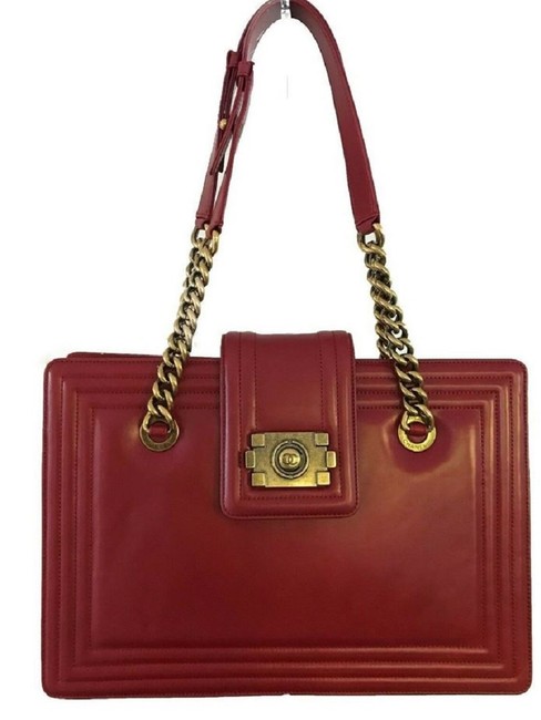 Chanel Boy Extra Large Red Leather Shoulder Bag 