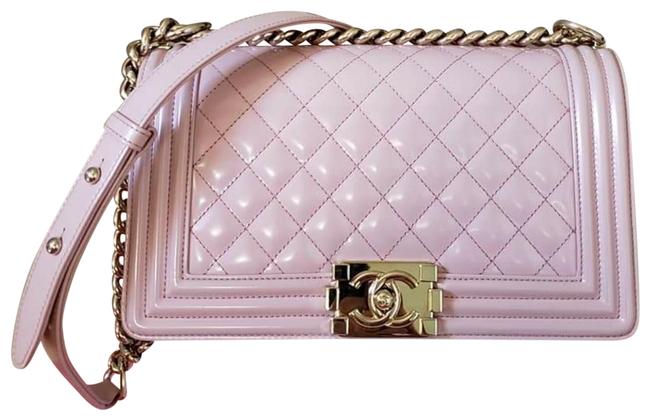 Chanel Boy Flap Medium Gold Hw Pearly Pink Lambskin Leather Shoulder Bag 