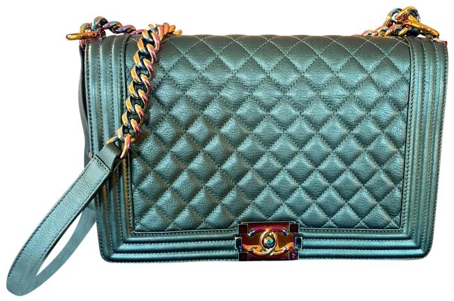Chanel Boy Iridescent Quilted Mermaid Medium Flap Green Shoulder Bag 
