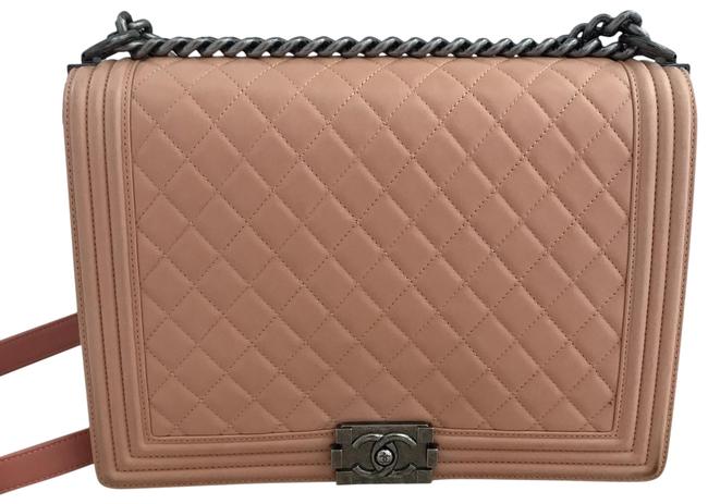 Chanel Boy Jumbo Peach Lambskin Leather Shoulder Bag 