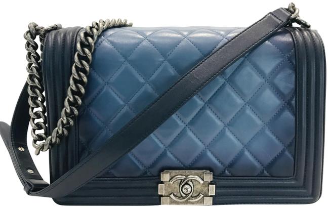 Chanel Boy Lambskin Quilted New Medium Blue Leather Shoulder Bag 