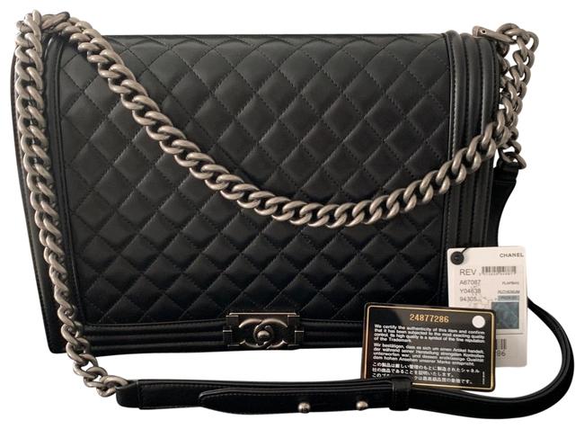 Chanel Boy Large Black Lambskin Leather Shoulder Bag 