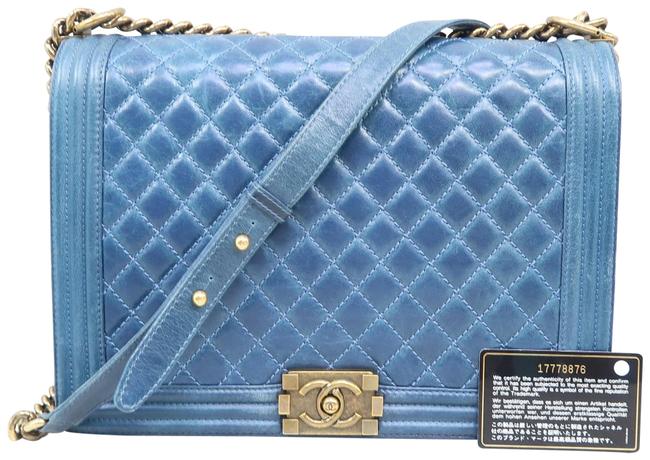 Chanel Boy Large Blue Calfskin Leather Shoulder Bag 