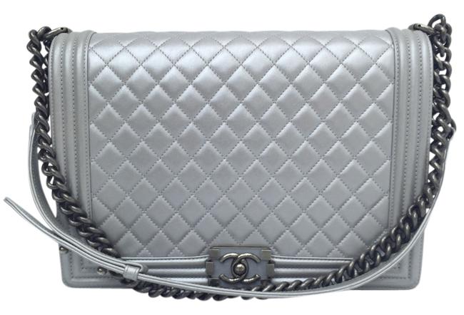 Chanel Boy Large Le Silver Leather Shoulder Bag 