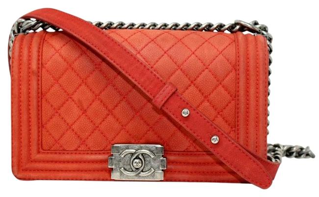 Chanel Boy Medium 2014 Sueded Caviar Ruthenium Hw Retail 000 Red Shoulder Bag 