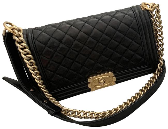 Chanel Boy Medium Black Lambskin Leather Shoulder Bag 