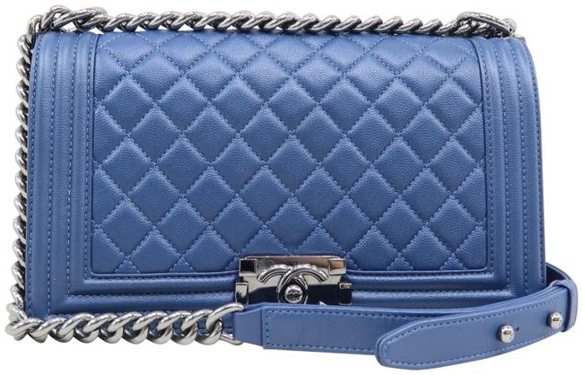 Chanel Boy Medium Blue Caviar Shoulder Bag 