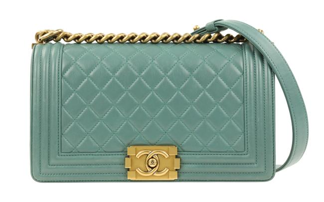 Chanel Boy Medium Blue Lambskin Leather Shoulder Bag 