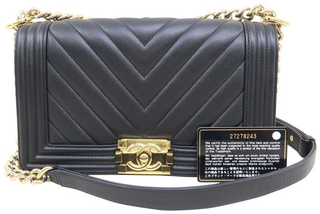 Chanel Boy Medium Chevron Black Calfskin Leather Shoulder Bag 