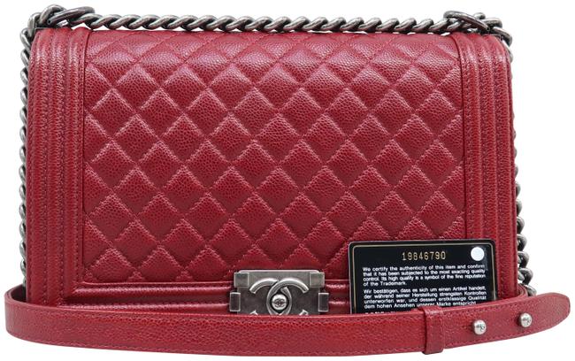 Chanel Boy Medium Darkred Caviar Shoulder Bag 