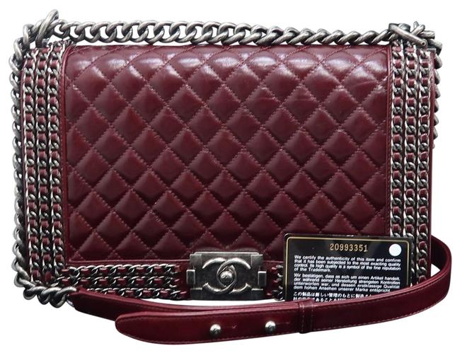 Chanel Boy Medium Leather Burgundy Calfskin Shoulder Bag 