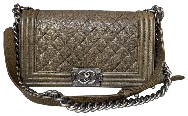 Chanel Boy Medium Olive Leather Shoulder Bag 