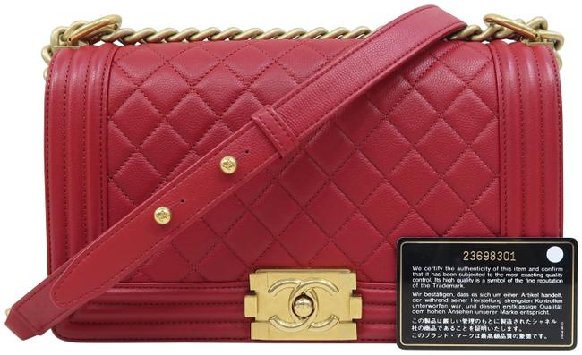 Chanel Boy Medium Red Caviar Shoulder Bag 