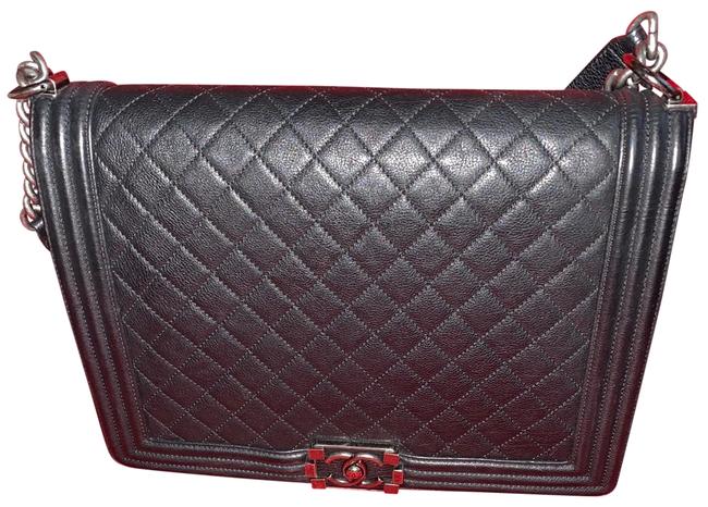 Chanel Boy Quilted Black Goat Skin Leather Shoulder Bag 
