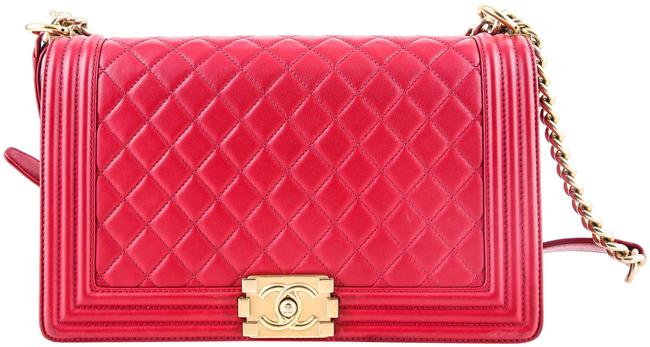 Chanel Boy Quilted * Red Leather Shoulder Bag 