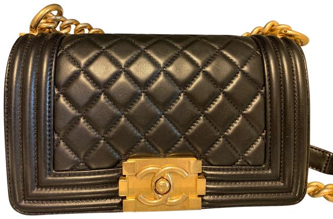 Chanel Boy Small Black and Gold Hardware Lambskin Leather Shoulder Bag 