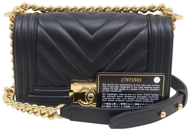 Chanel Boy Small Chevron Black Calfskin Leather Shoulder Bag 