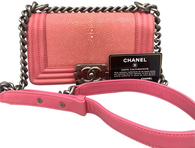 Chanel Boy Small Galuchat Pink Calfskin Leather Shoulder Bag 