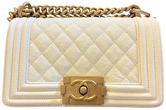 Chanel Boyfriend White Lambskin Leather Shoulder Bag 