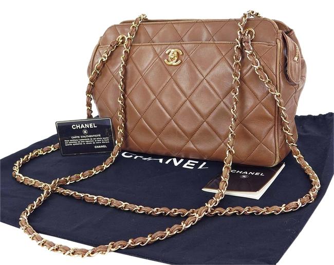 Chanel Brown Lambskin Leather Chain Purse Shoulder Bag 
