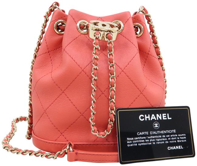 Chanel Bucket 2019 Quilted Mini Coral Lambskin Leather Shoulder Bag 