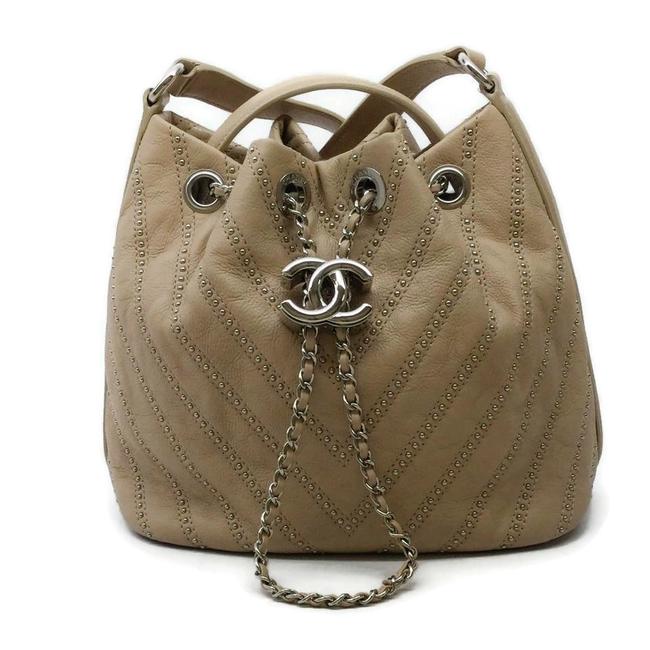 Chanel Bucket Beige Calfskin Leather Shoulder Bag 
